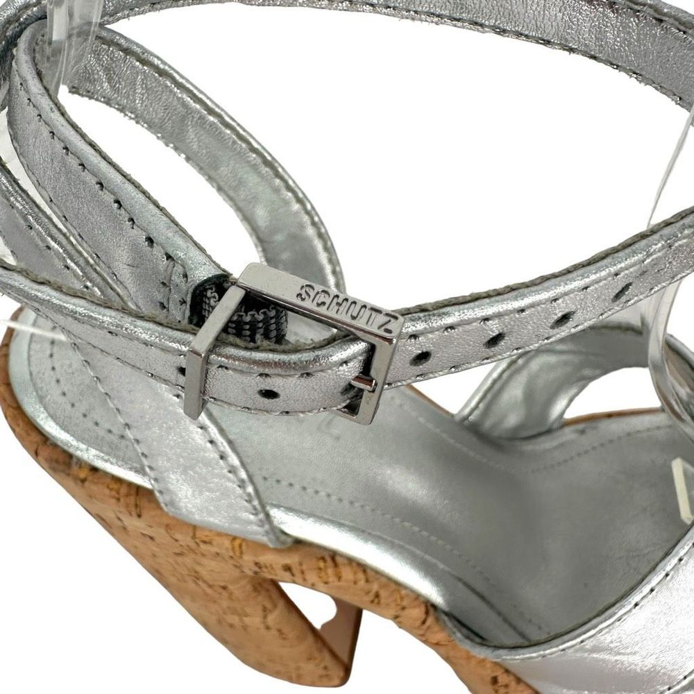 Schutz Pattie Metallic Leather Sandal Platform Silver Size 8 Ankle Strap Women’s - Picture 8 of 12